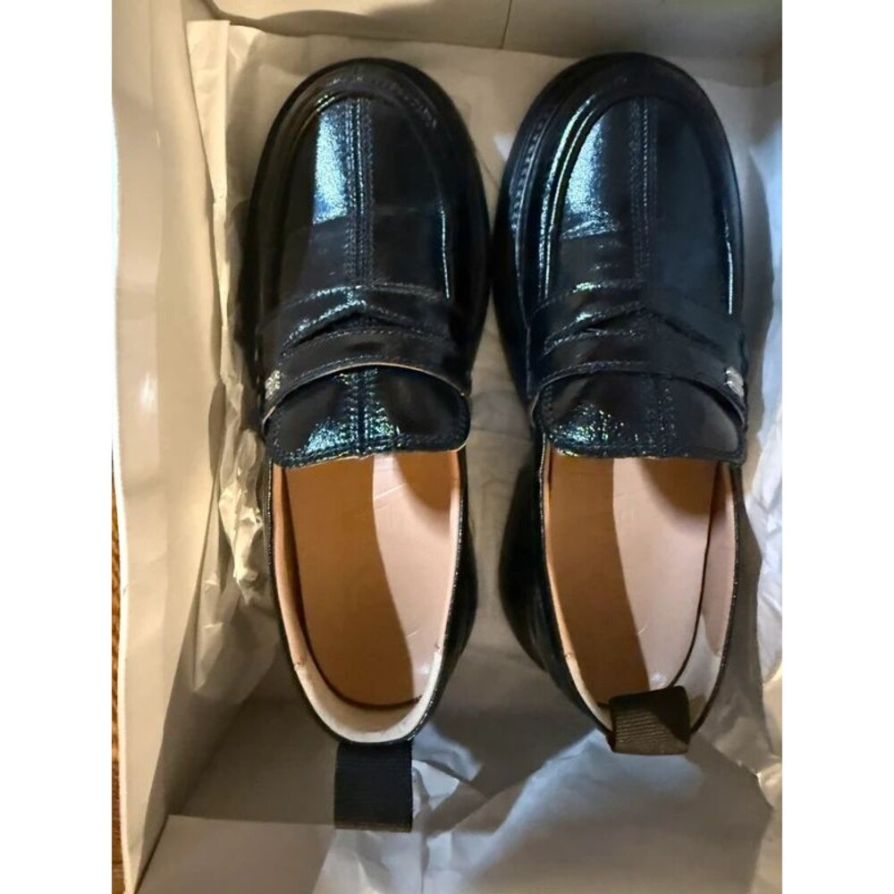 GANNI black patent leather chunky loafers in size EU 39.